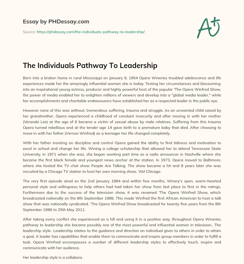 The Individuals Pathway To Leadership essay