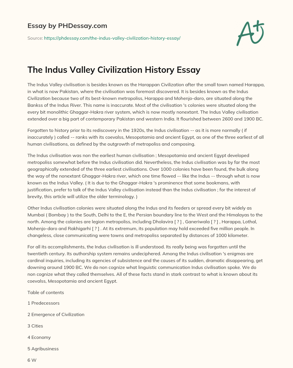 The Indus Valley Civilization History Essay - PHDessay.com