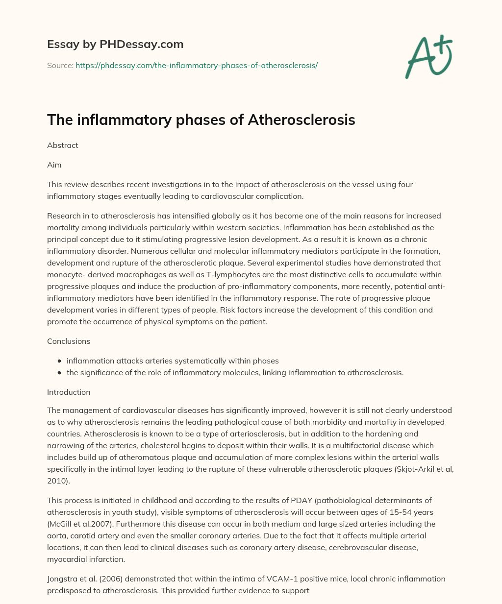 The inflammatory phases of Atherosclerosis essay
