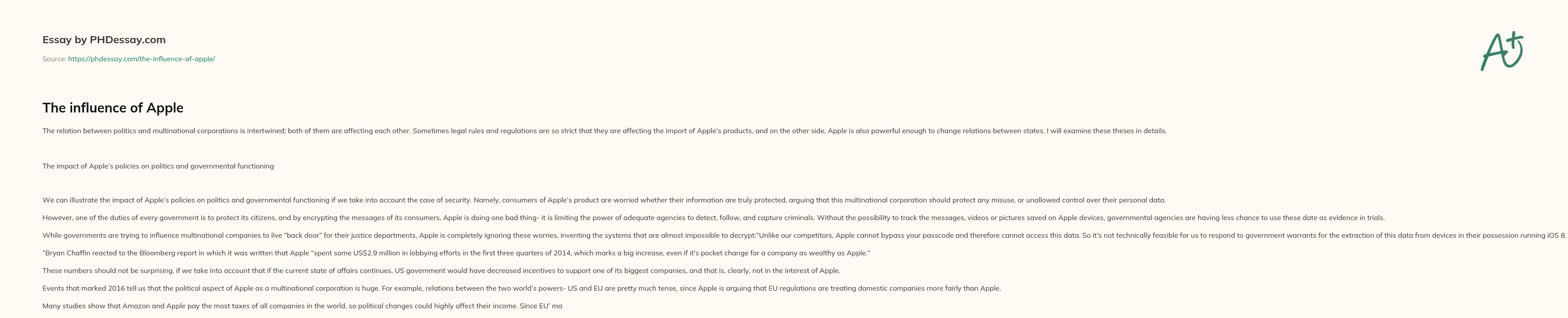 The influence of Apple essay
