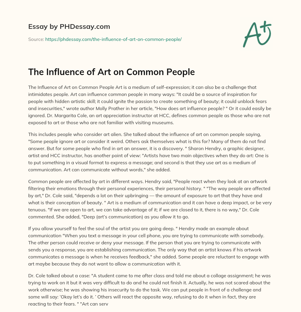 The Influence of Art on Common People essay