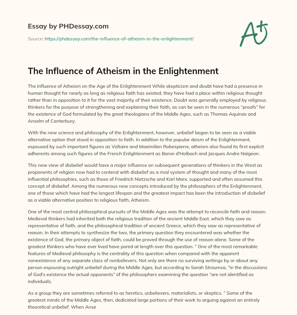 The Influence of Atheism in the Enlightenment essay