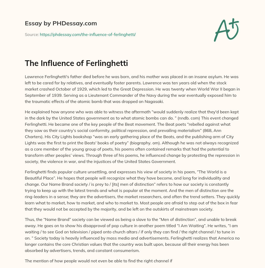The Influence of Ferlinghetti essay