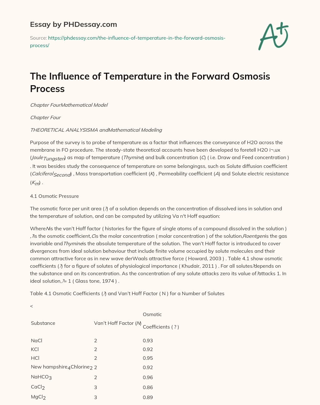 The Influence of Temperature in the Forward Osmosis Process essay
