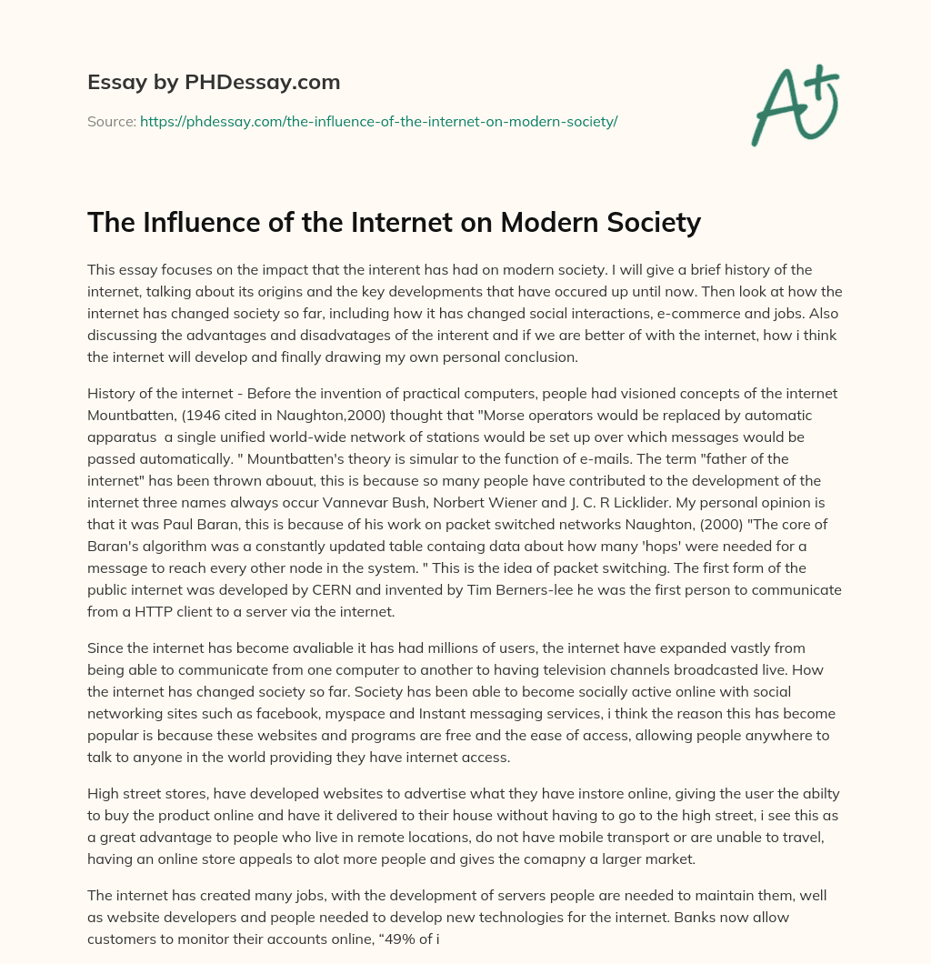 essay about the internet has benefited society