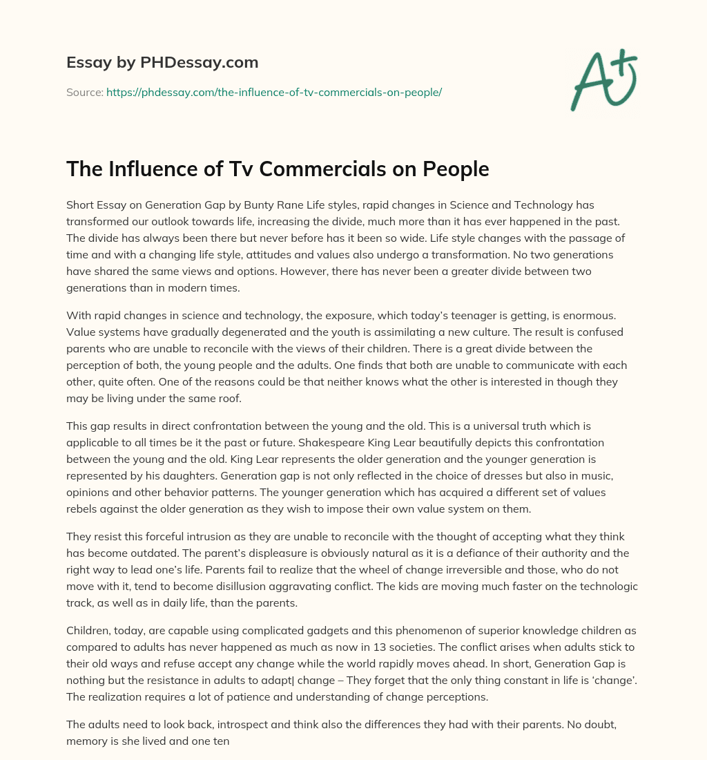 The Influence of Tv Commercials on People essay