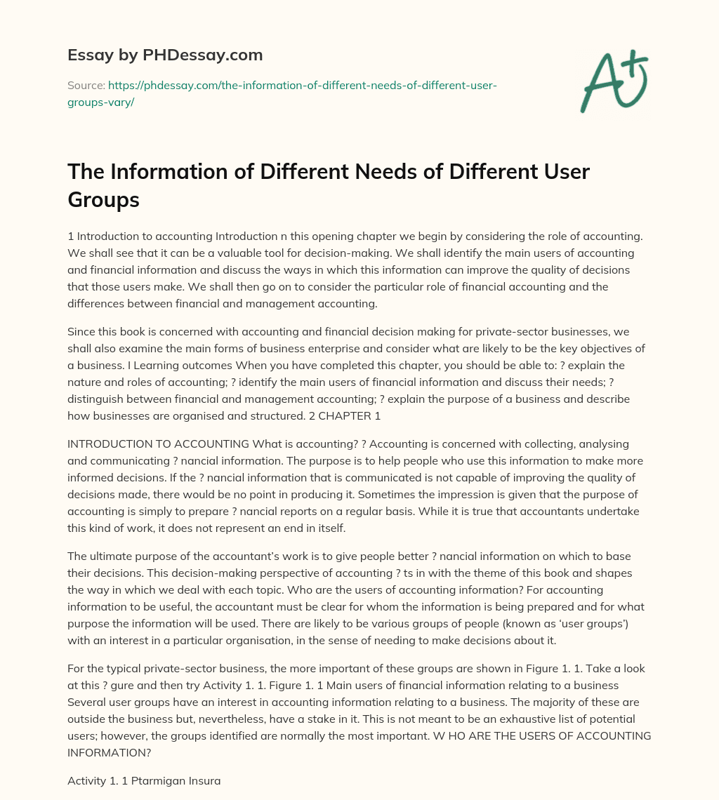 The Information of Different Needs of Different User Groups essay