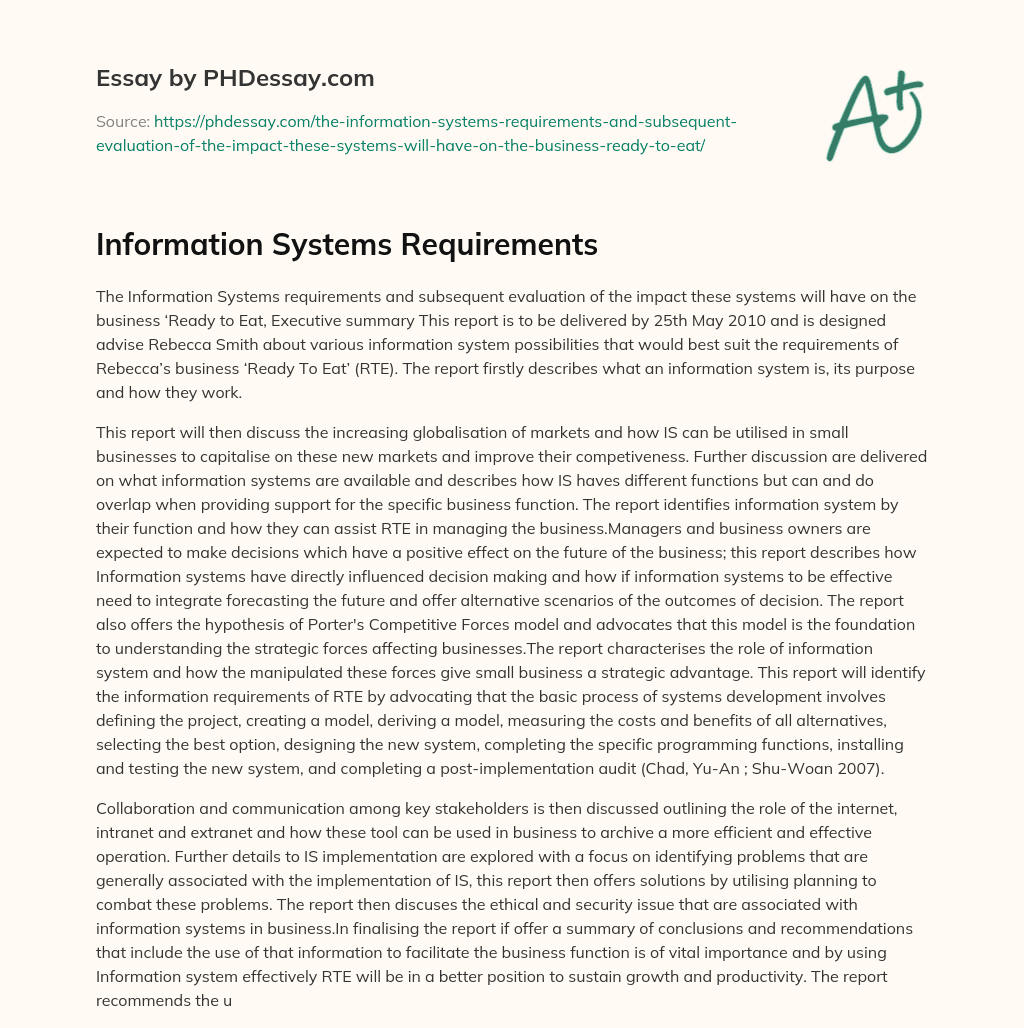 Information Systems Requirements essay