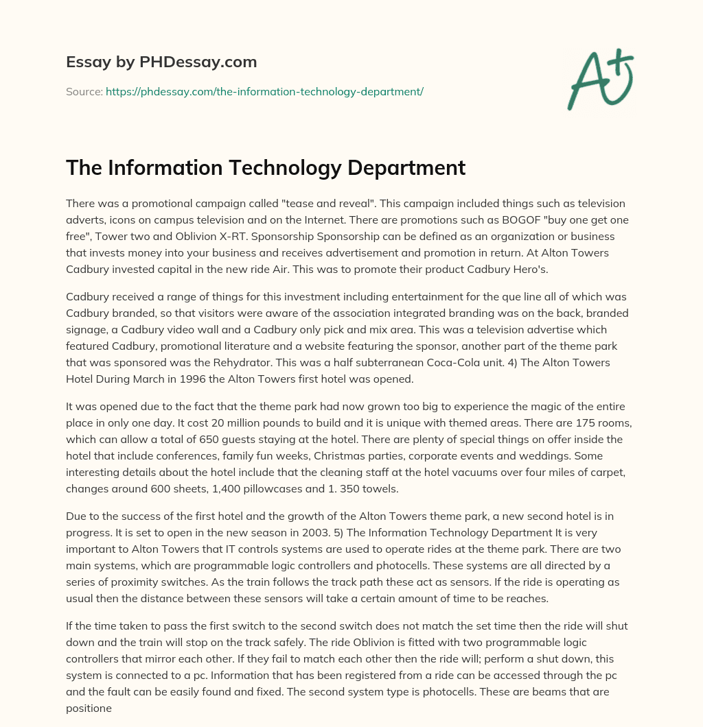The Information Technology Department essay