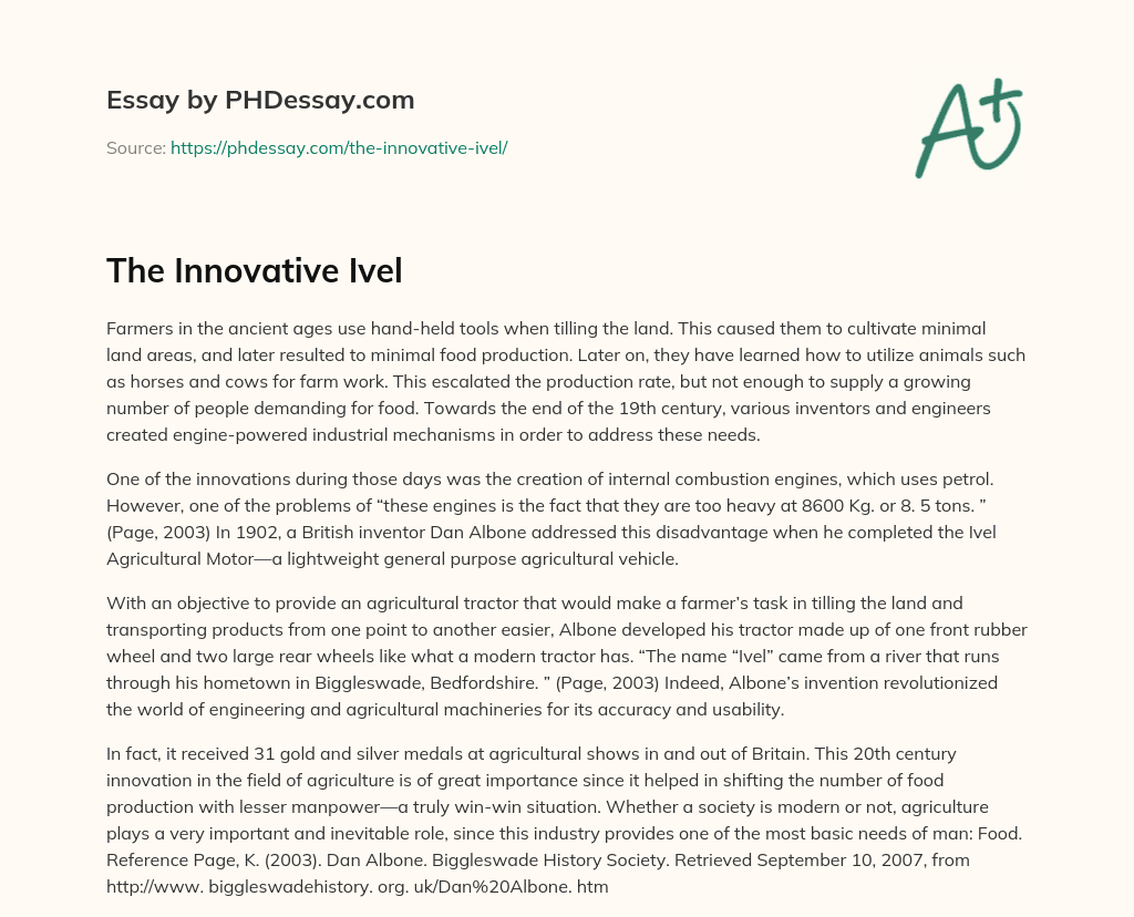 The Innovative Ivel essay
