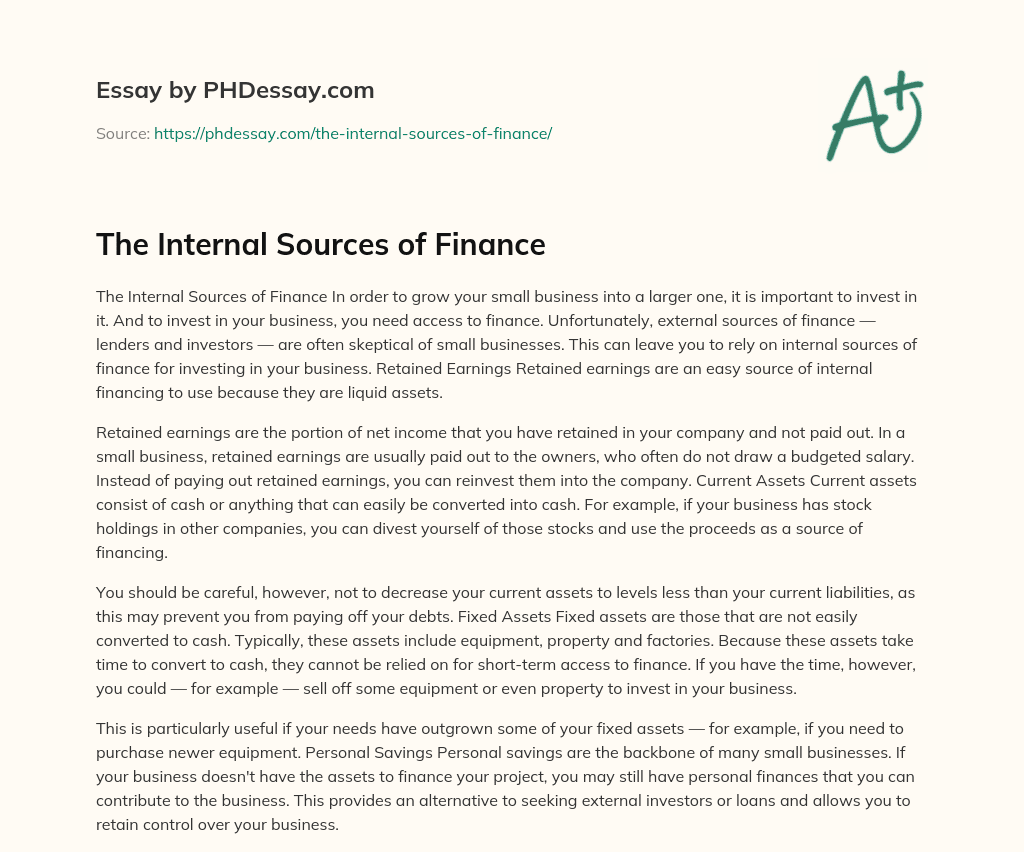 The Internal Sources of Finance essay