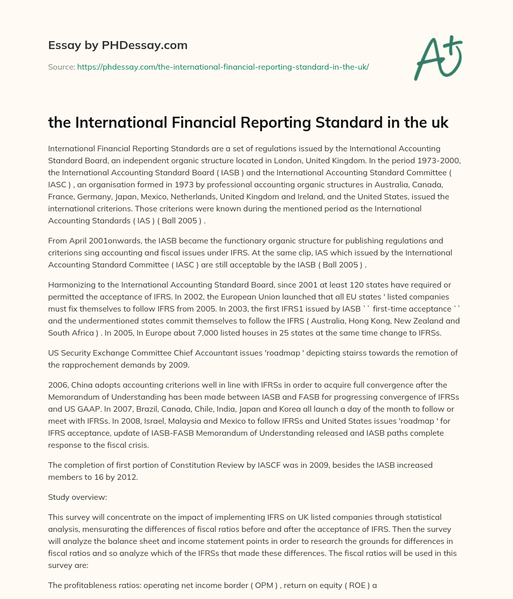 the International Financial Reporting Standard in the uk essay