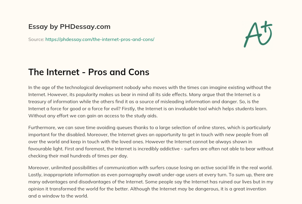 pros and cons essay internet