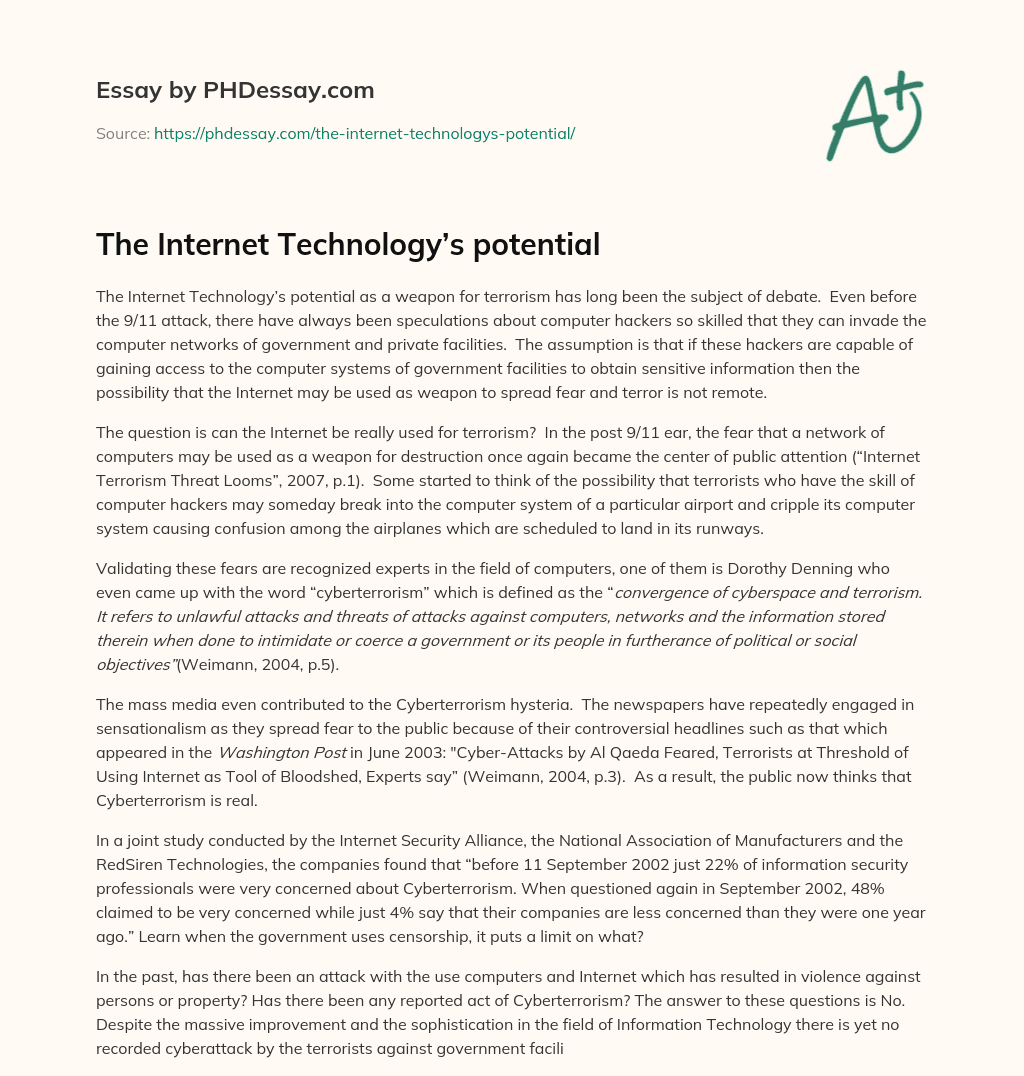 The Internet Technology’s potential essay