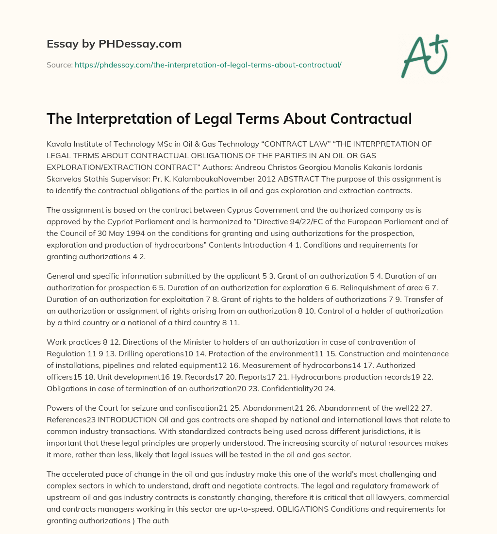 The Interpretation of Legal Terms About Contractual essay