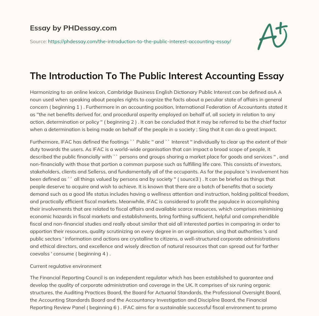 The Introduction To The Public Interest Accounting Essay essay