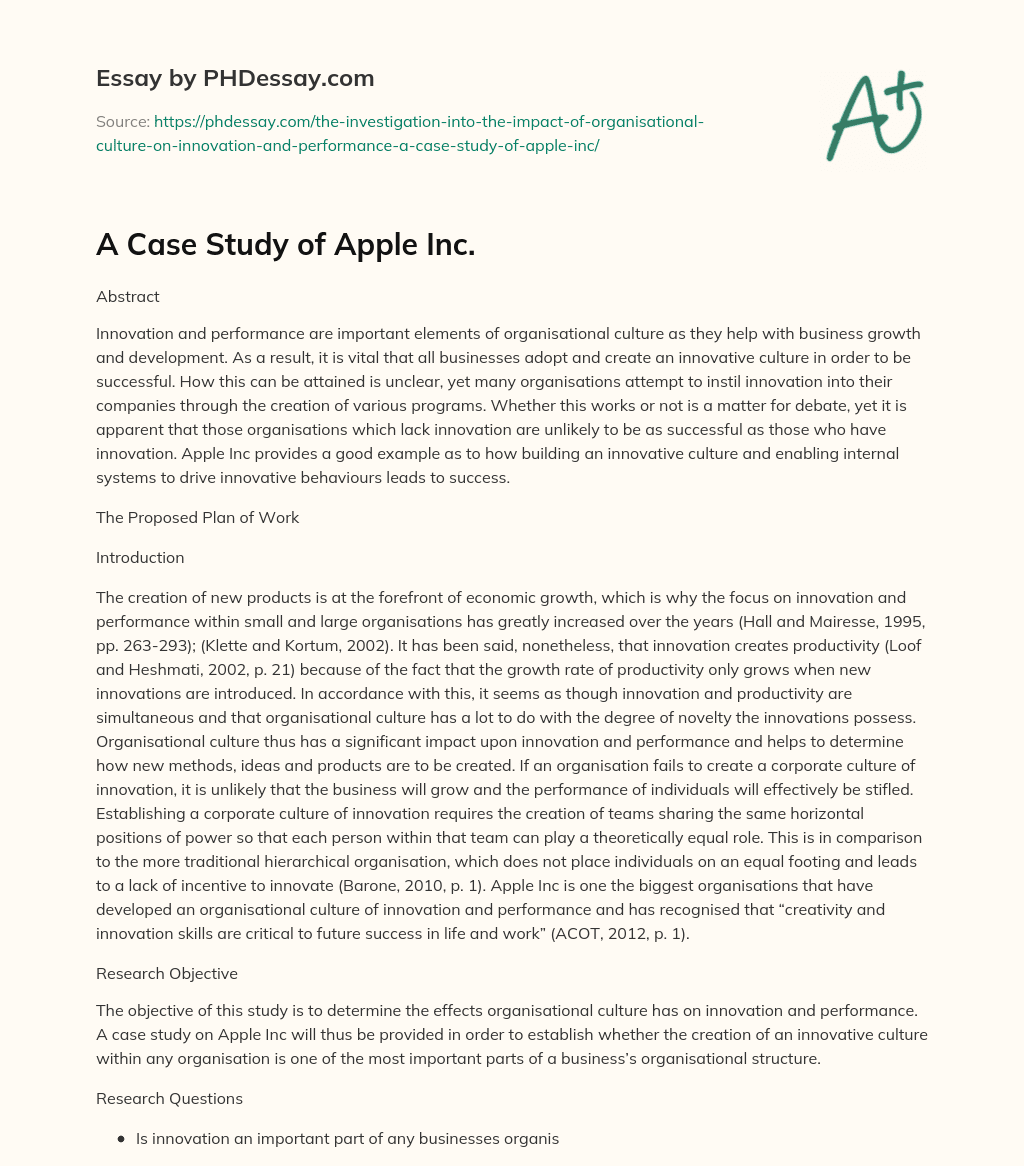 A Case Study of Apple Inc. essay