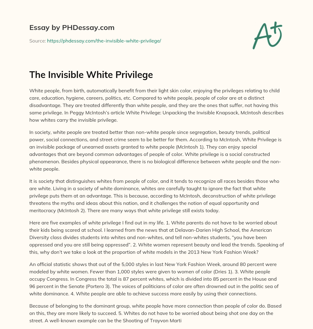 The Invisible White Privilege essay