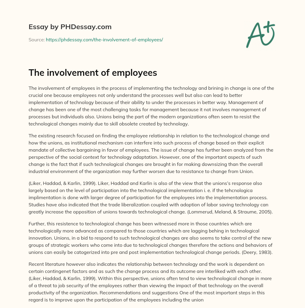 The involvement of employees essay