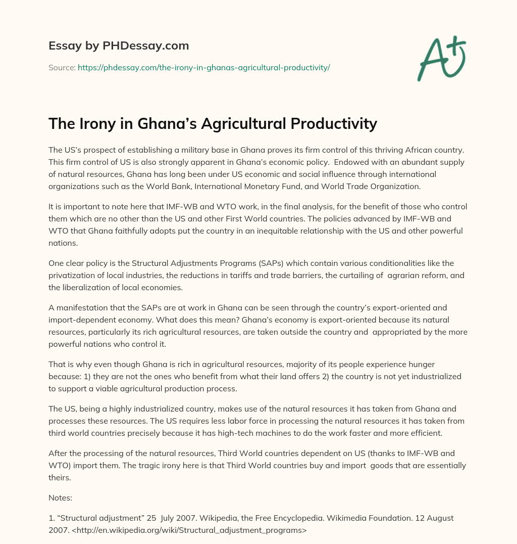 The Irony in Ghana’s Agricultural Productivity essay