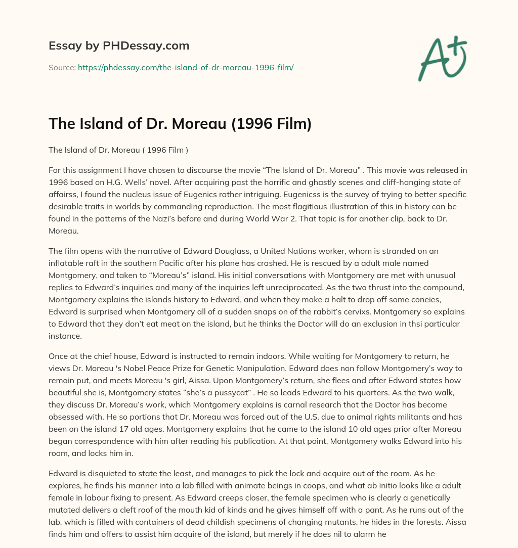 The Island of Dr. Moreau (1996 Film) essay