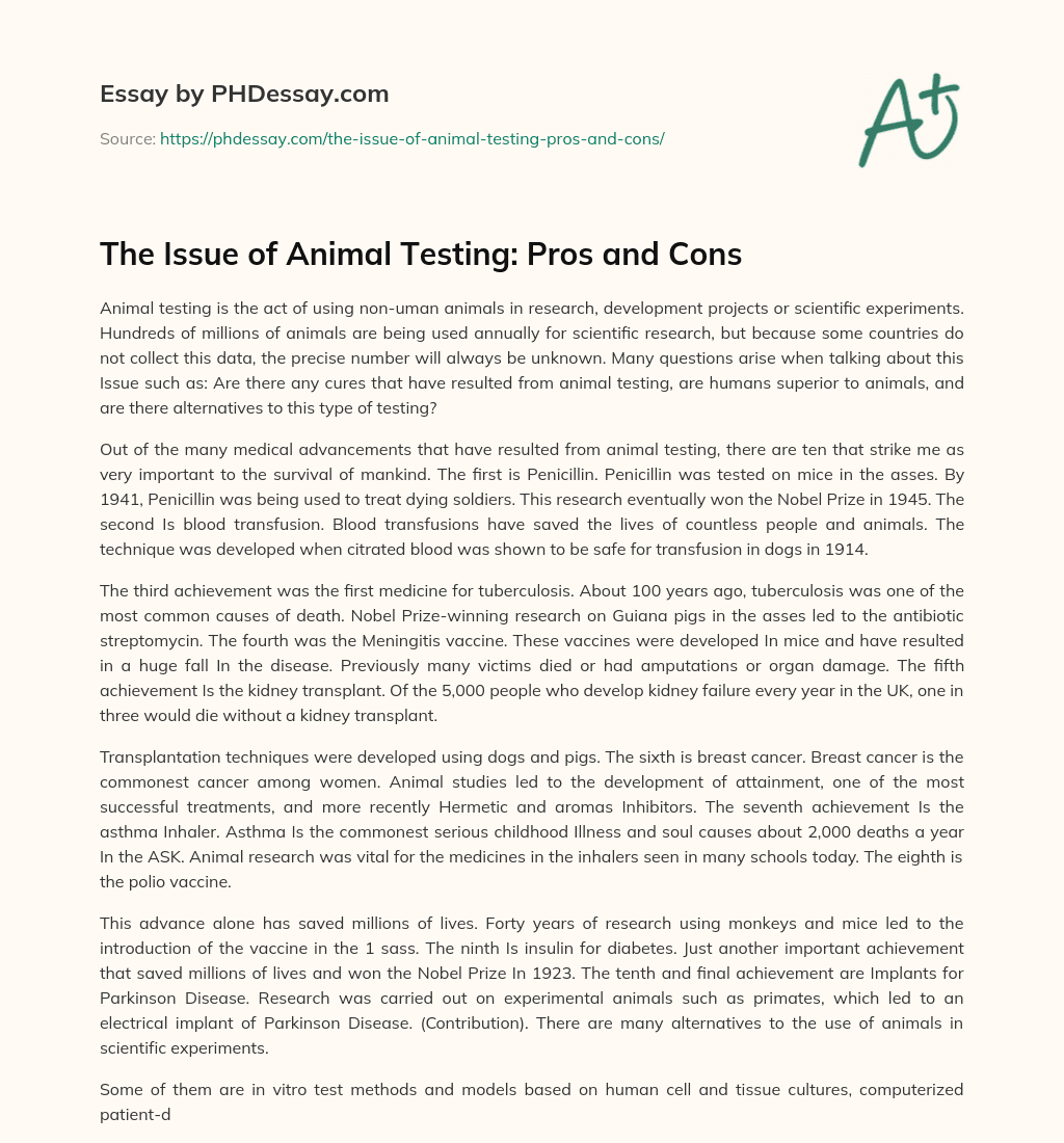essay on pros of animal testing
