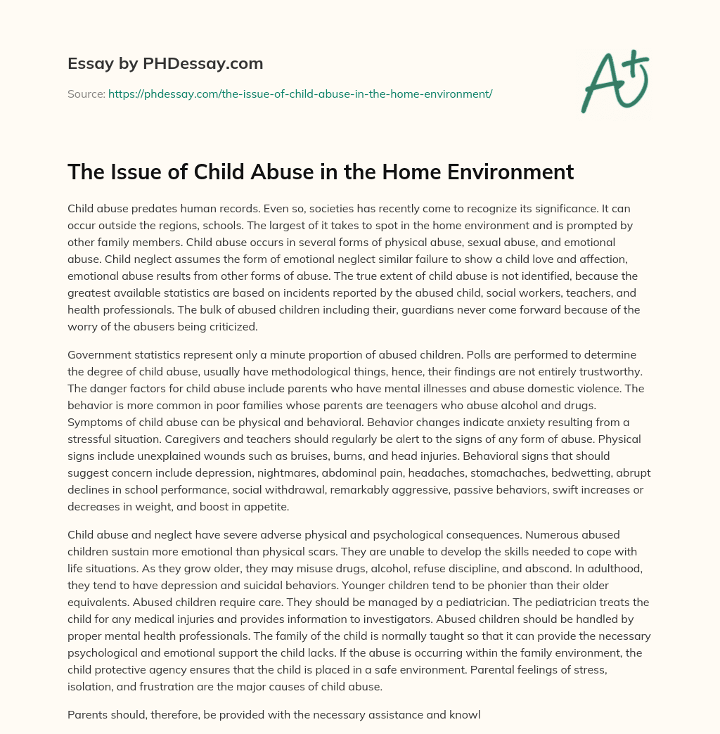 The Issue of Child Abuse in the Home Environment essay