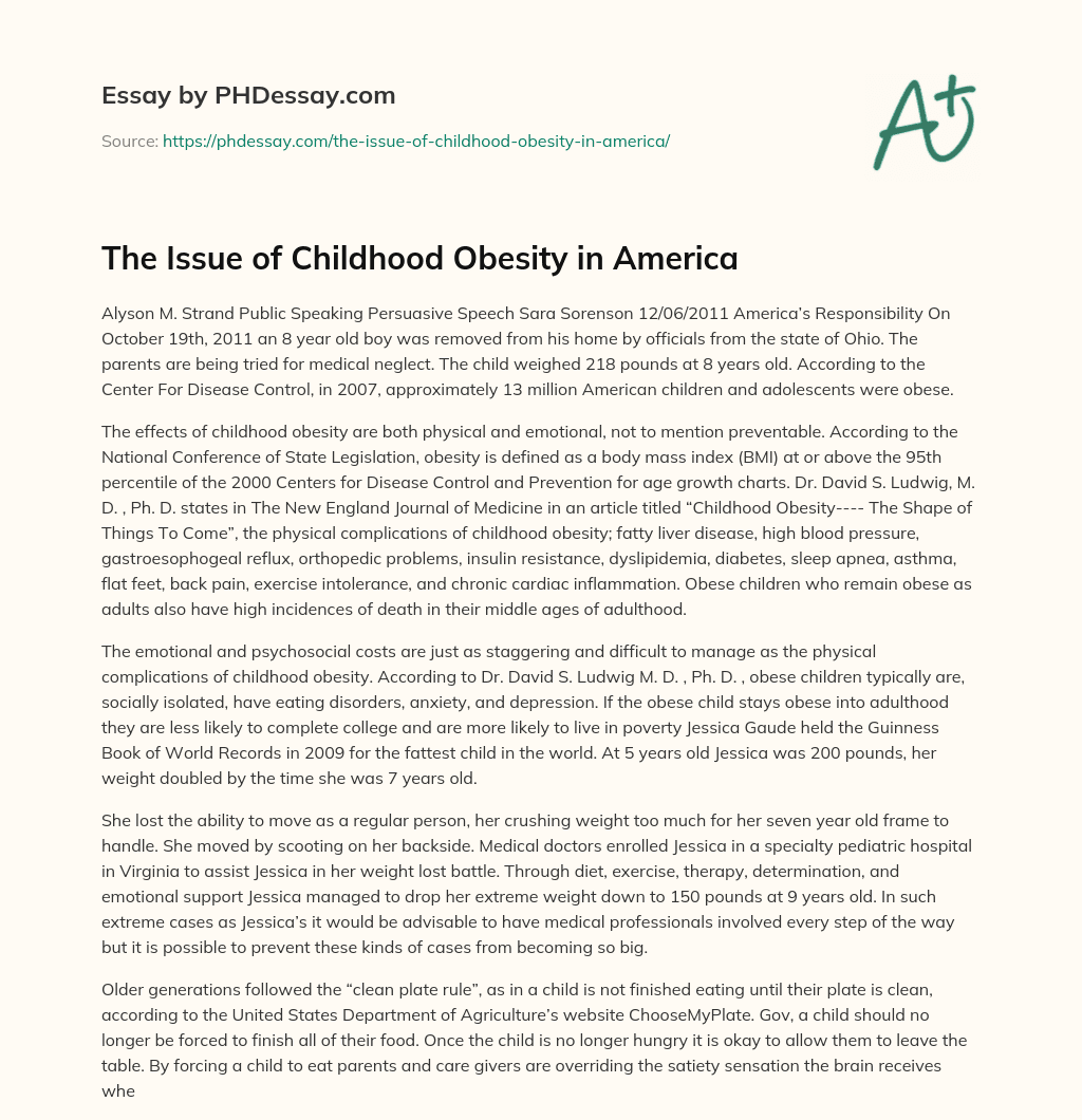 The Issue of Childhood Obesity in America essay