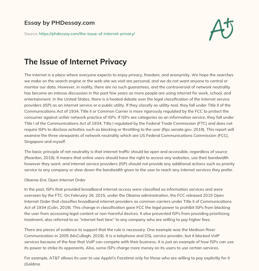 The Issue of Internet Privacy essay