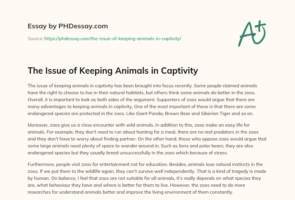 short essay on animals in captivity