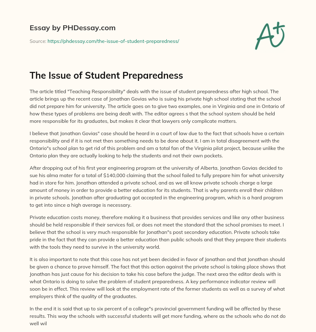 The Issue of Student Preparedness essay