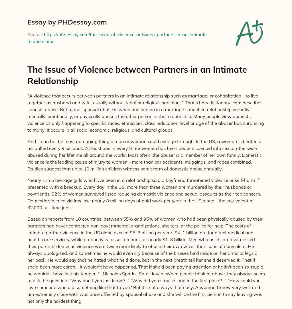 The Issue of Violence between Partners in an Intimate Relationship essay