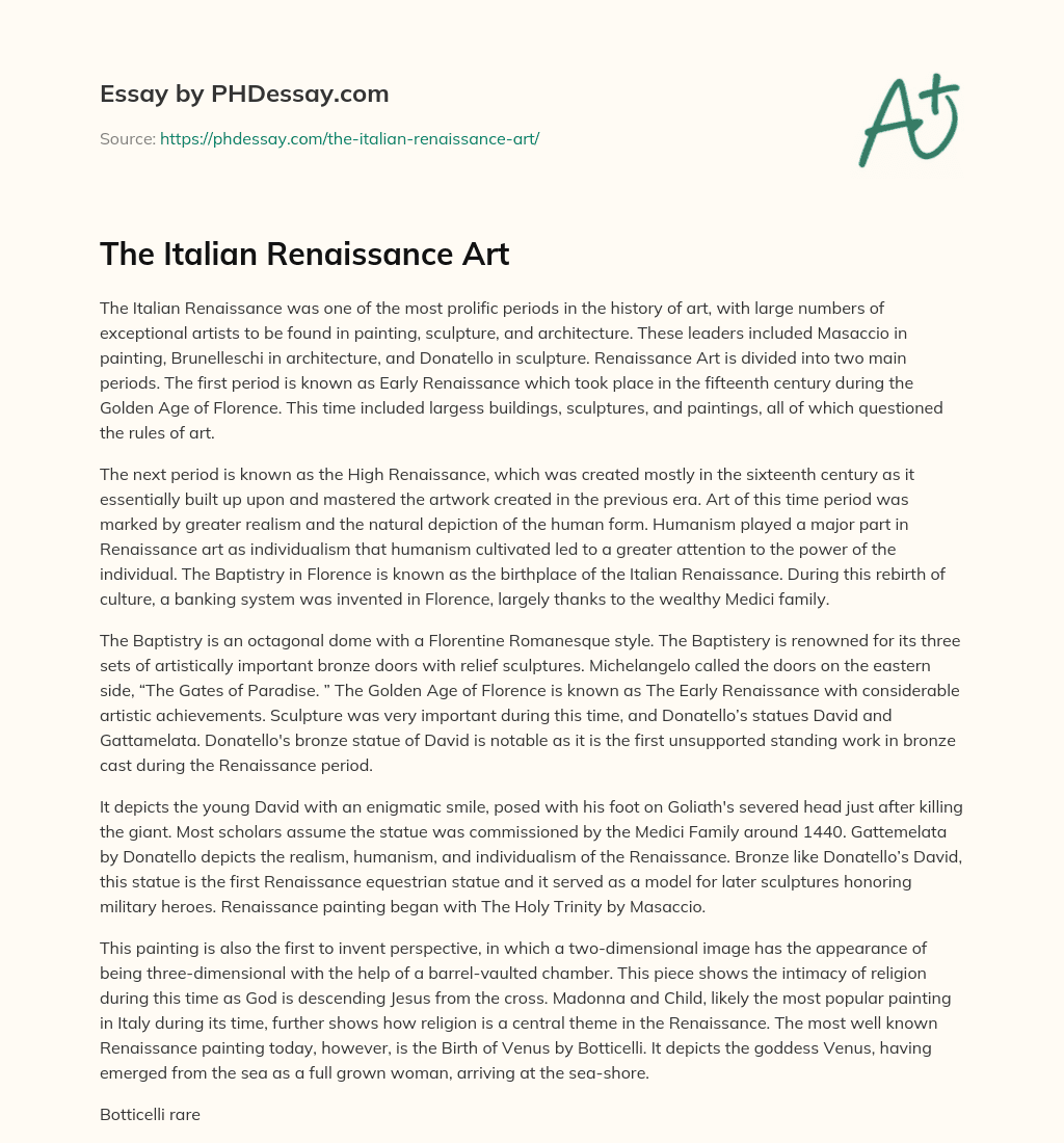 The Italian Renaissance Art essay