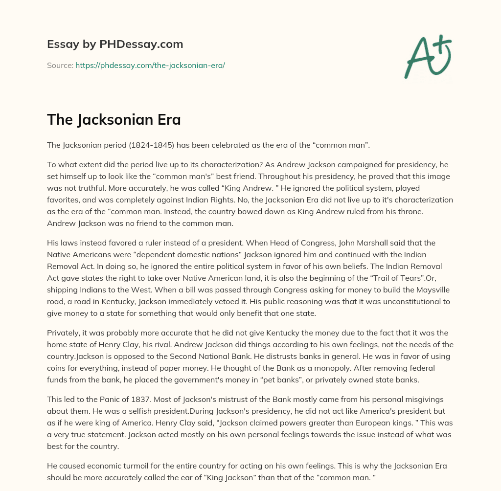The Jacksonian Era essay
