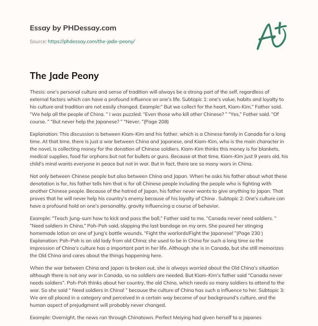 The Jade Peony essay