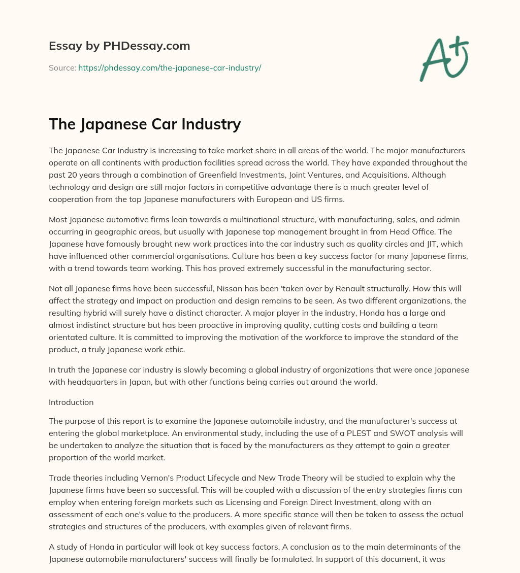 The Japanese Car Industry essay