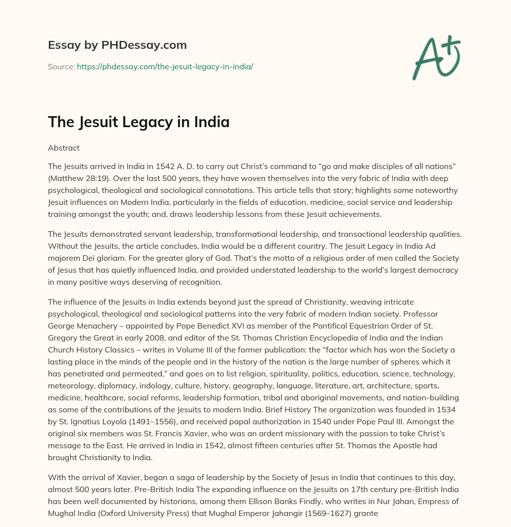 The Jesuit Legacy in India essay