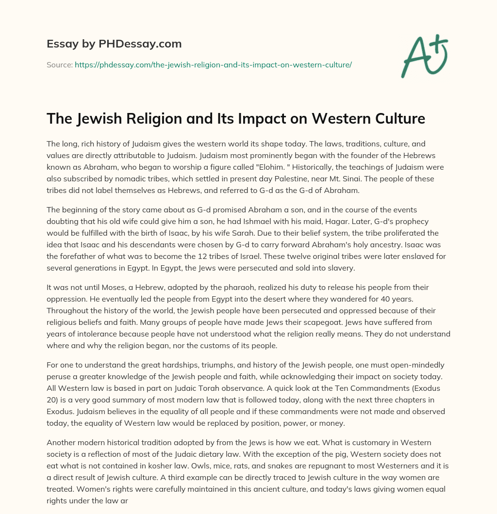 The Jewish Religion and Its Impact on Western Culture essay