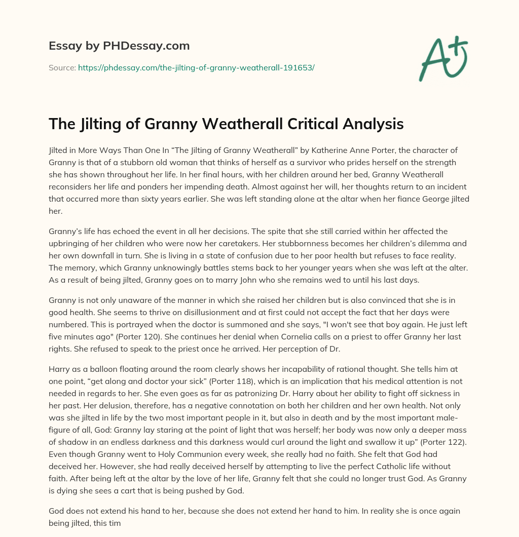The Jilting of Granny Weatherall Critical Analysis essay