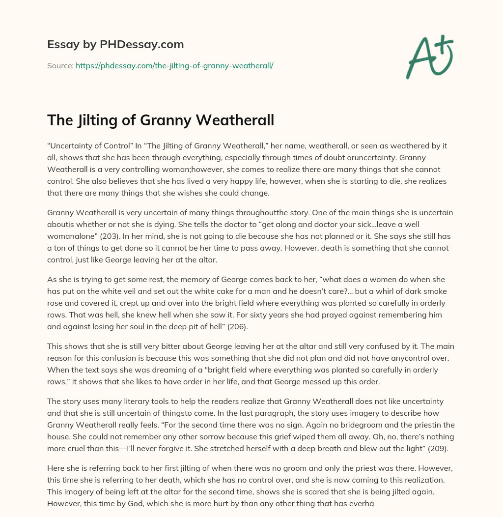 The Jilting of Granny Weatherall essay