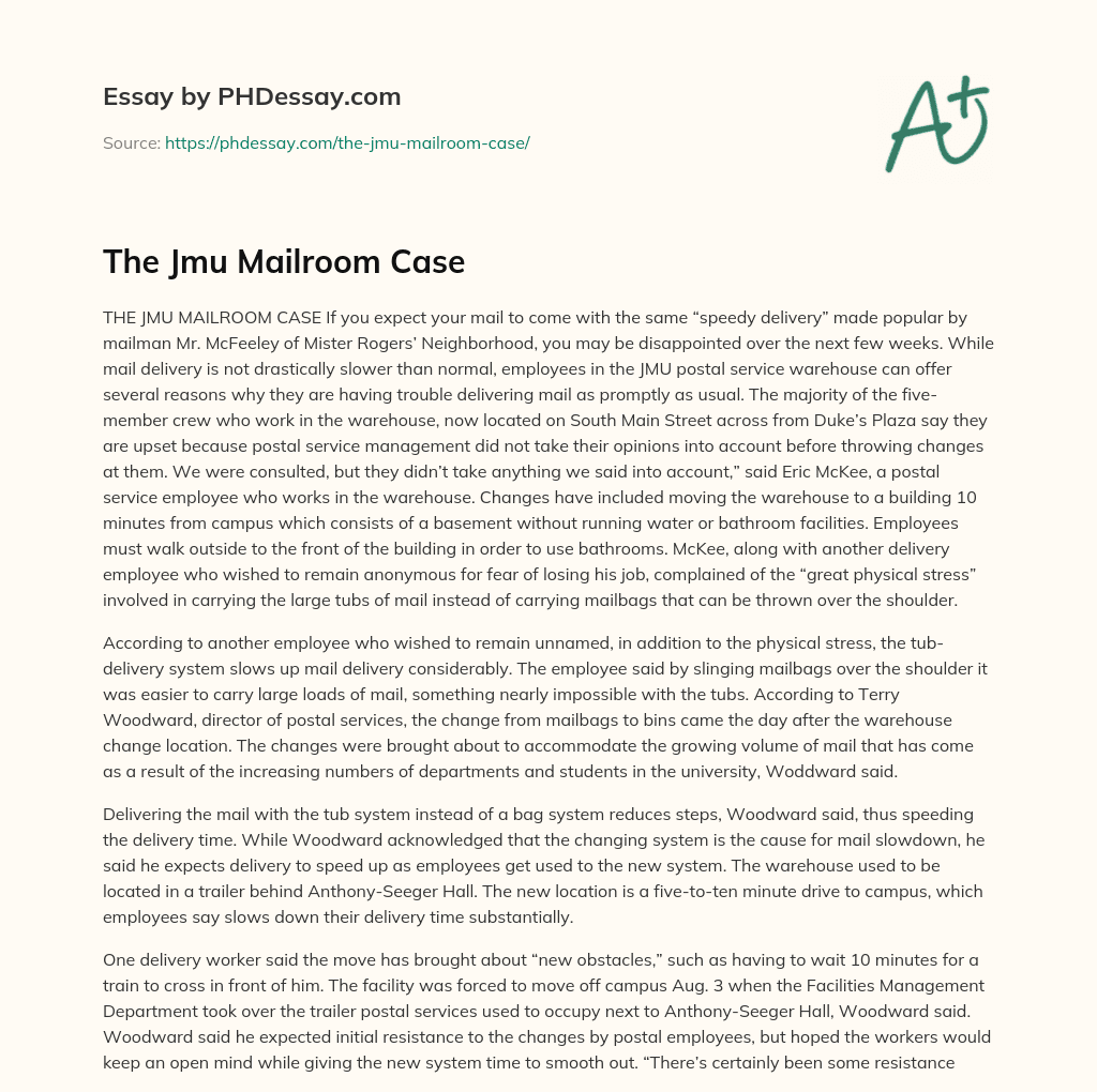 The Jmu Mailroom Case essay