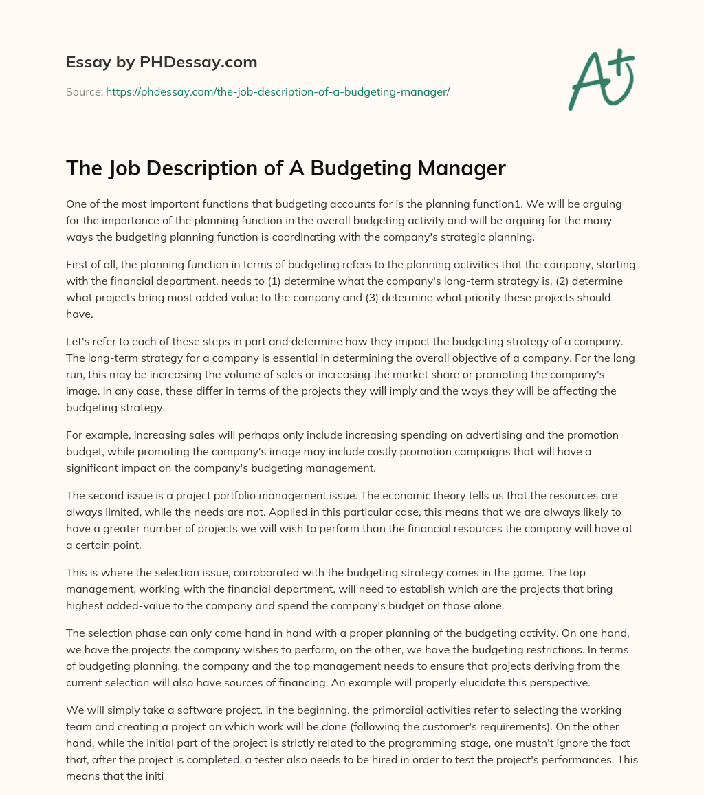 The Job Description of A Budgeting Manager