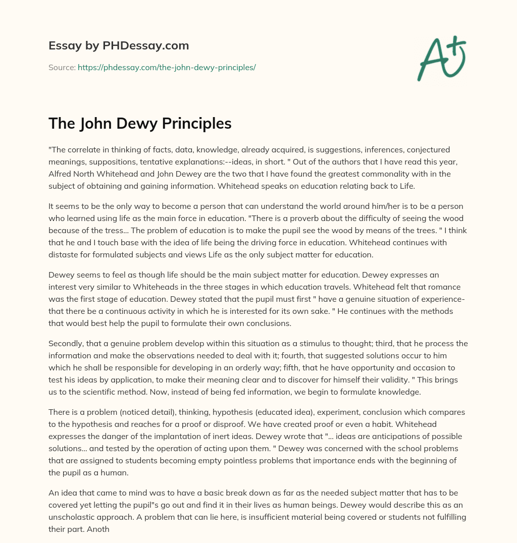 The John Dewy Principles essay