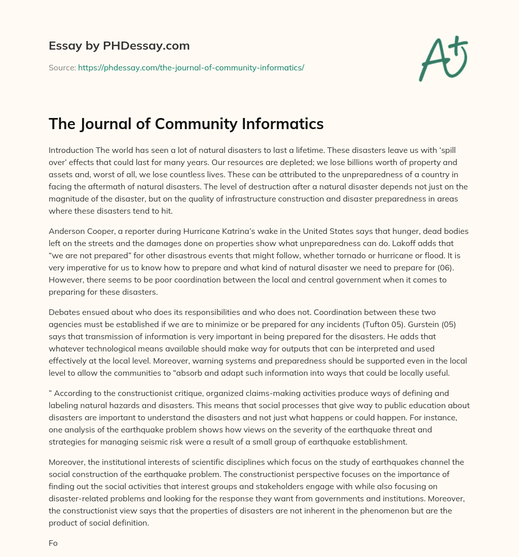 The Journal of Community Informatics essay
