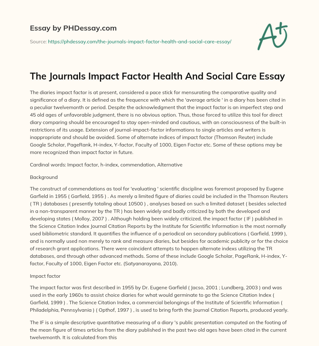 The Journals Impact Factor Health And Social Care Essay essay