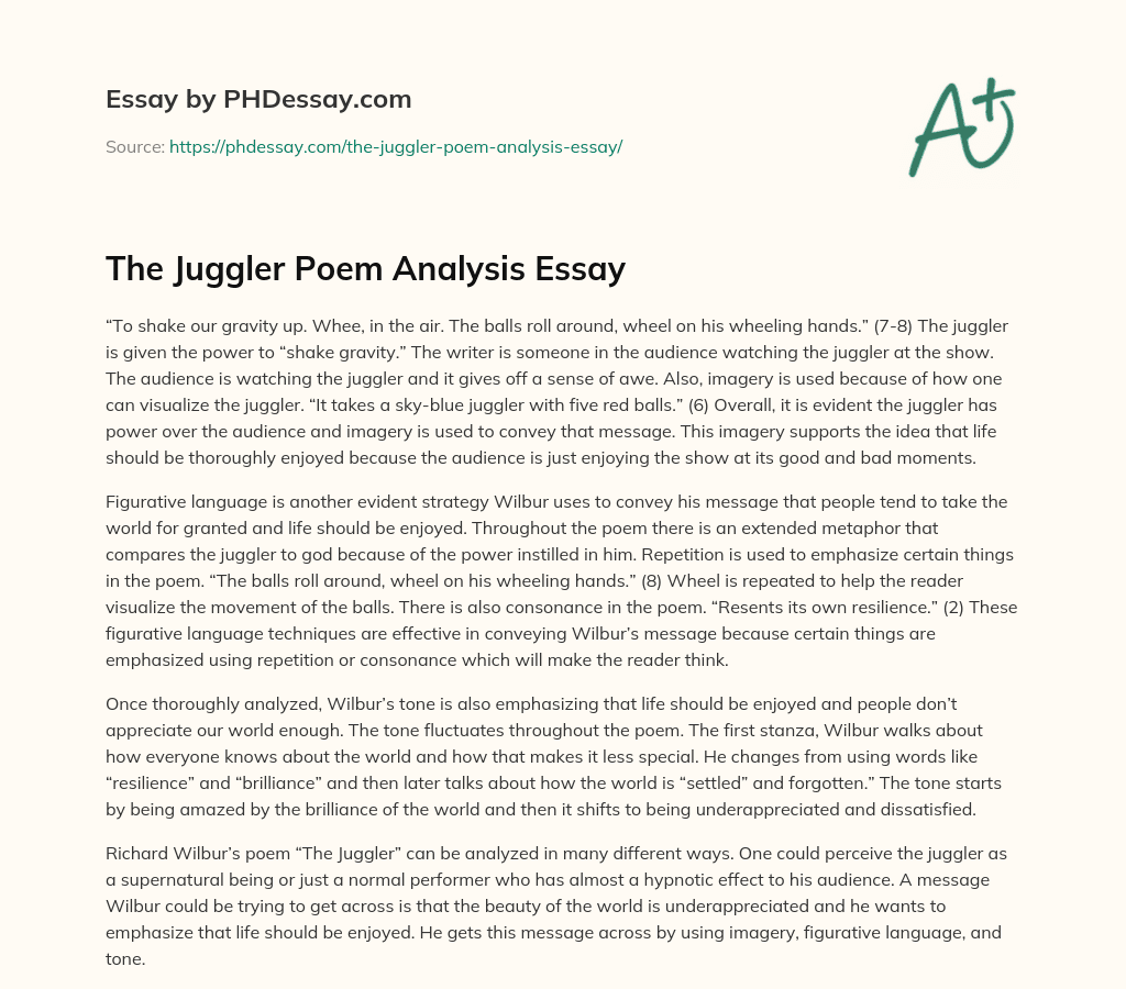 The Juggler Poem Analysis Essay essay