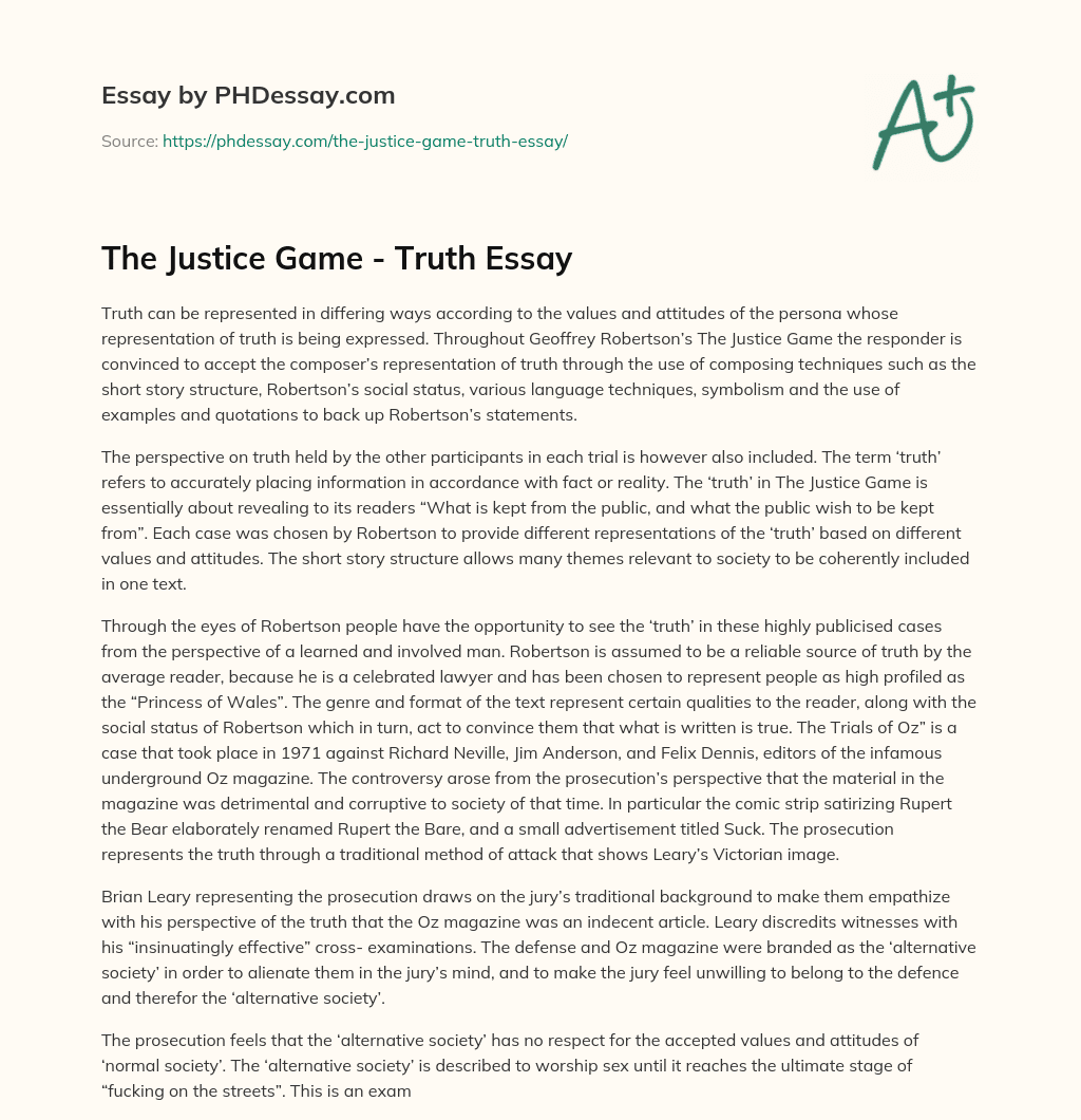 The Justice Game – Truth Essay essay