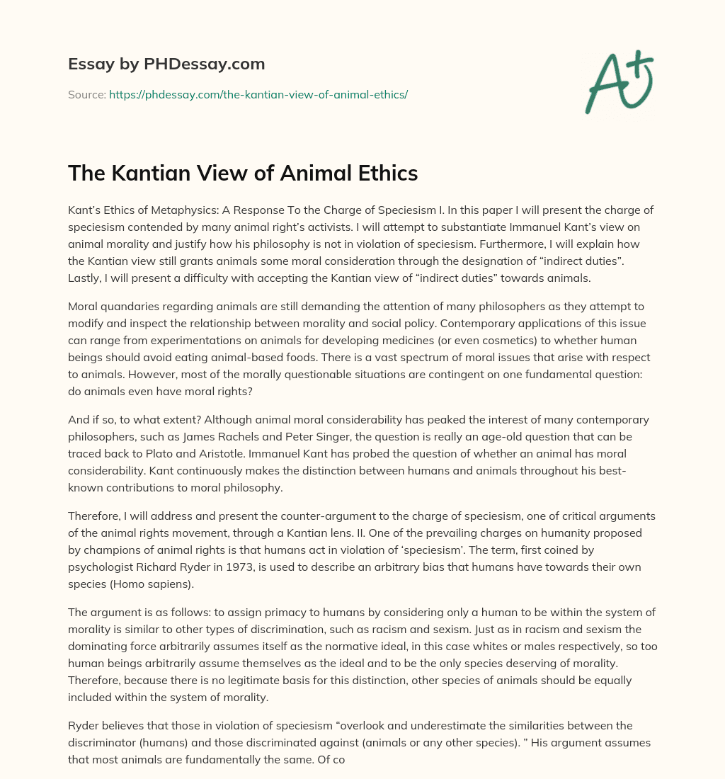 The Kantian View of Animal Ethics