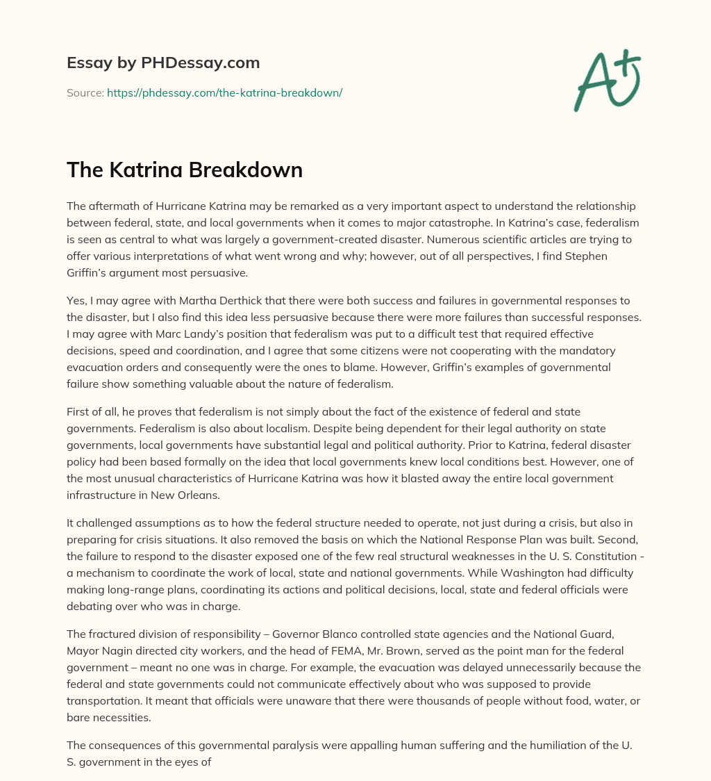 The Katrina Breakdown essay