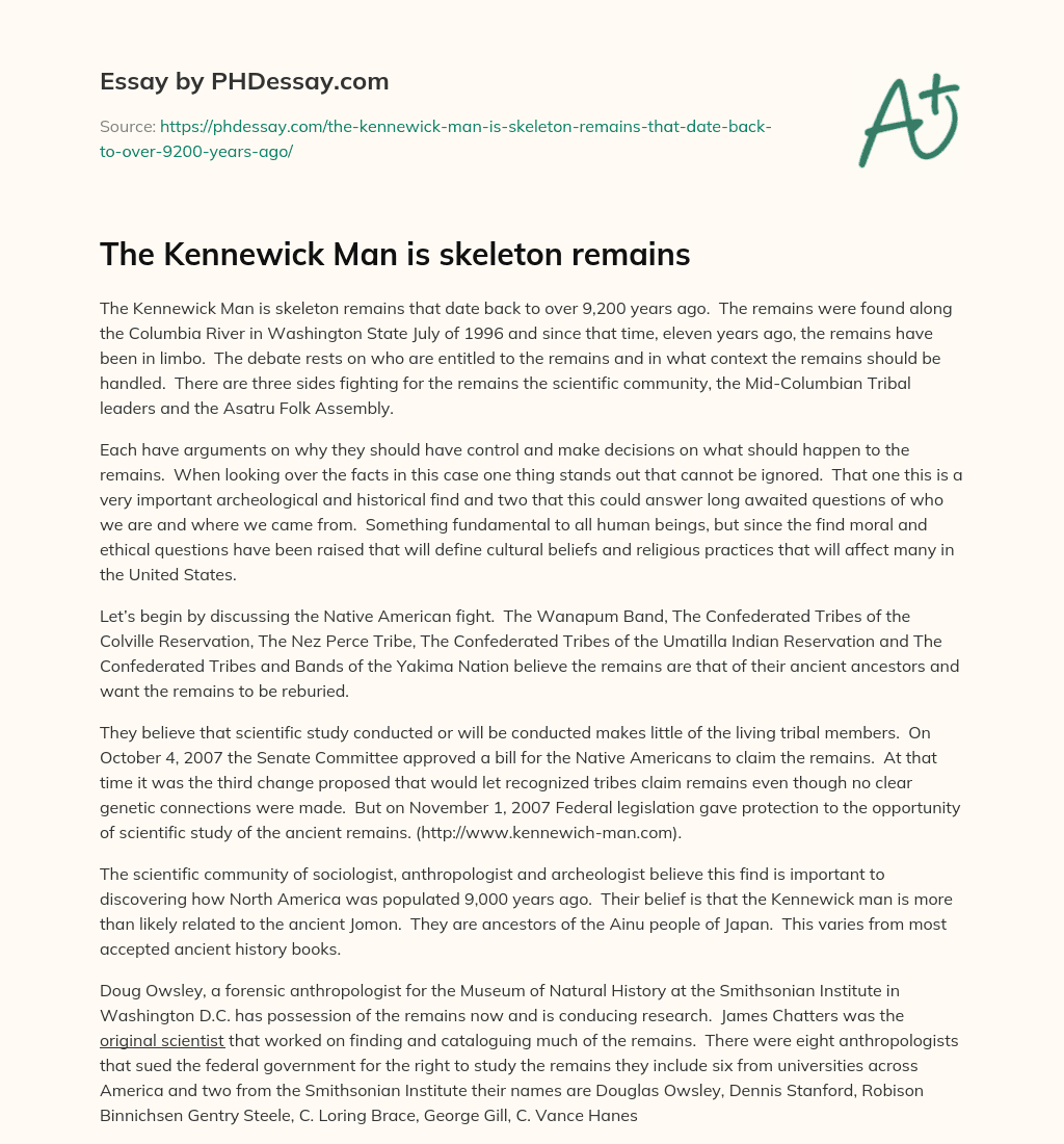 The Kennewick Man is skeleton remains essay